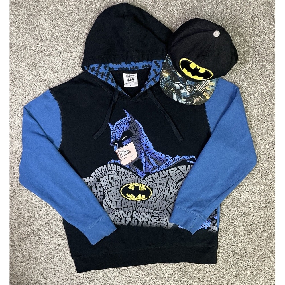 Vintage Batman Hoodie / Hat Six Flags Snapback 90's‎ Theme Park DC Promo Rare